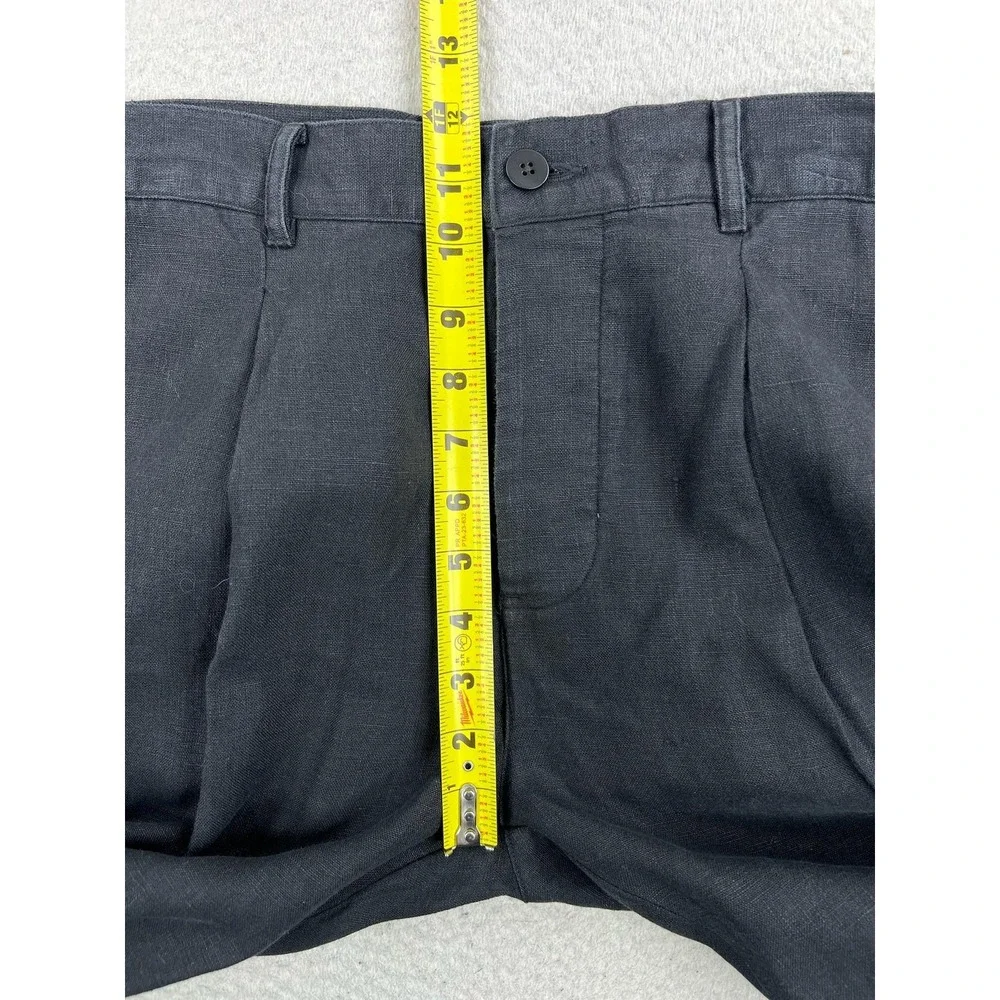 Alex Crane Pants Mens 34x28 Black Regular Fit 100% Linen Pleated Chino Casual